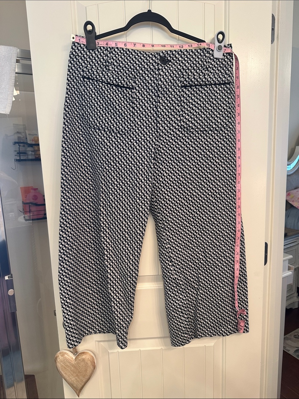 Maeve Black & White Patterned Cropped Wide-Leg Pants